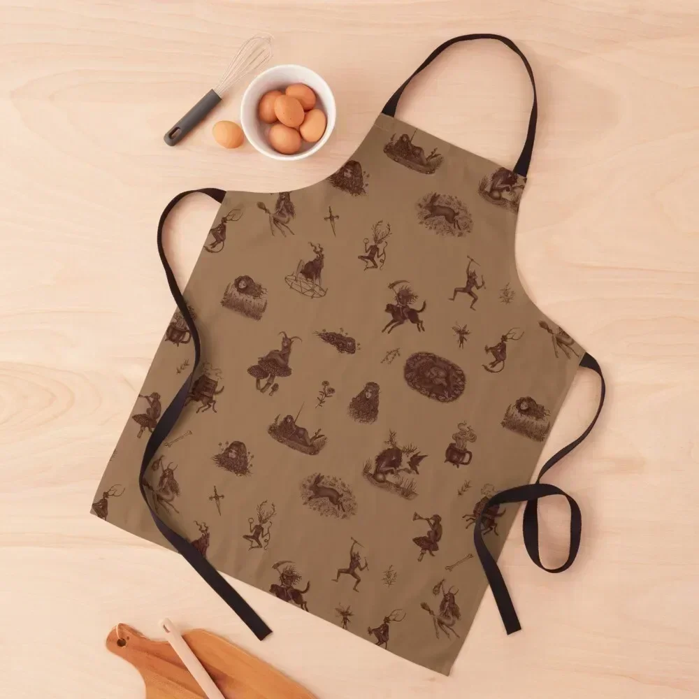 

Folk Horror in brown Apron men New year's Kitchen Things home women Apron