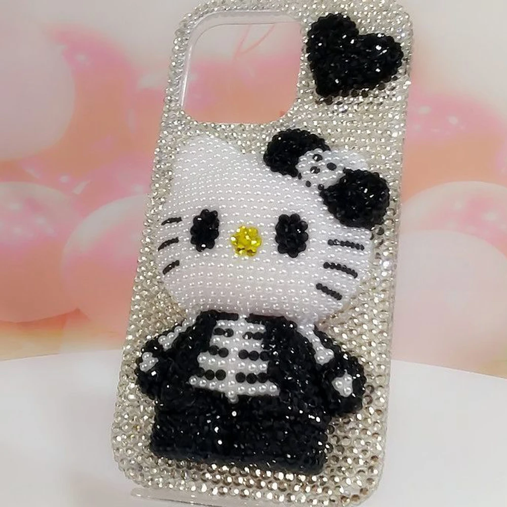 

Чехол-цепочка для телефона с блестящими кристаллами в стиле аниме для Iphone 16 12 13 14 15Pro Max X Xs Xr 7 8 Plus Se 2 3 10 Hello Kitty Kawaii