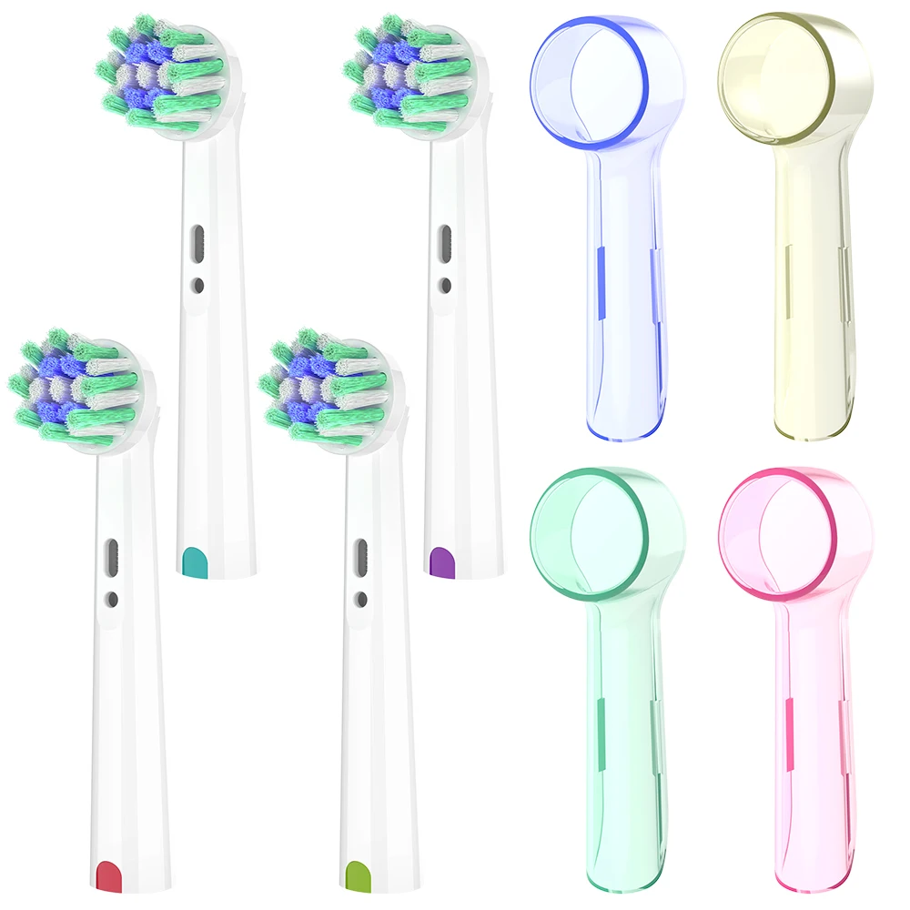 

4 насадки для щеток Cross Action и пылезащитные чехлы насадки для зубных щеток, совместимые с электрическими зубными щетками Oral B, для 1000, 1500, 7500