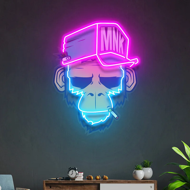 

Monkey Smoke Neon Sign Custom Animal Acrylic Artwork Neon Lights Living Room Home Wall Hanging Decor Led Night Lights Lamp