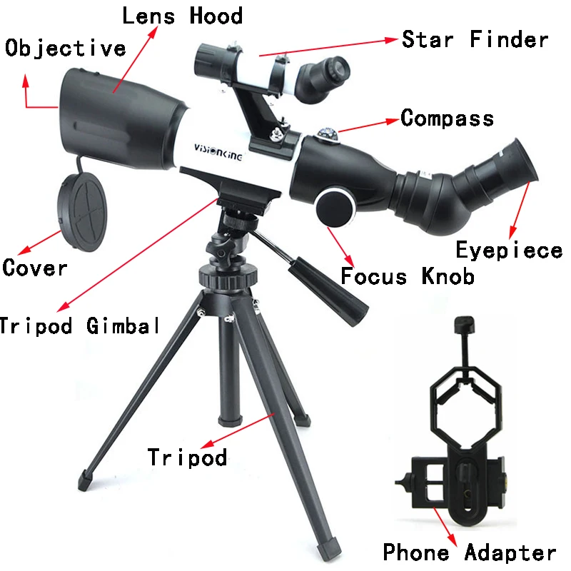 Visionking 50350CF 120X telescopio astronomico rifrattore professionale monoculare portatile con bussola osservazione stella campeggio