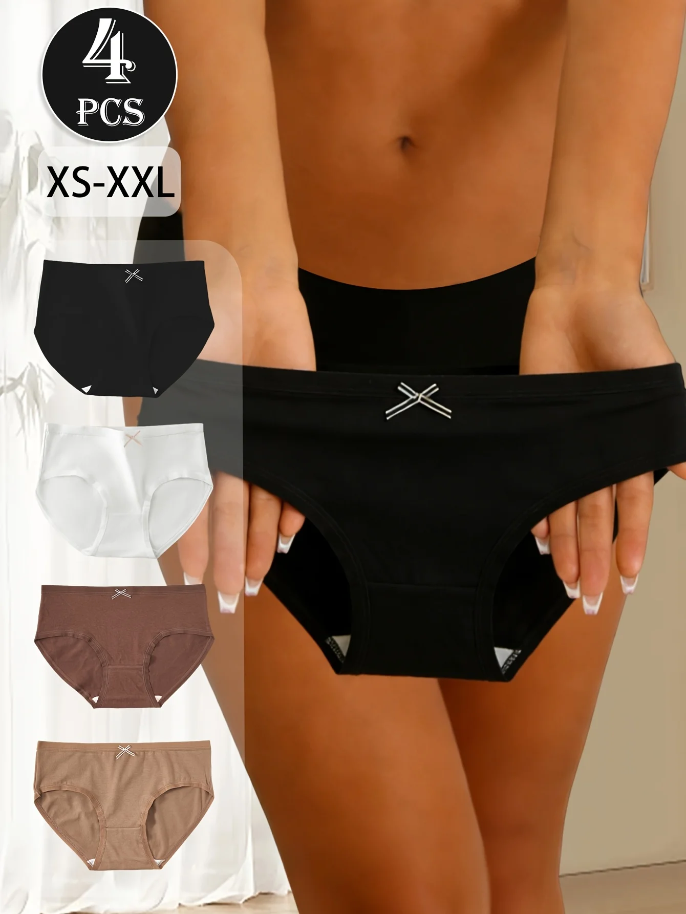 4pcs Women's Solid Color Briefs with Bow Detail and Mid-Rise Elastic Waistband, Perfect for Casual Wear and Exercise Year-Round