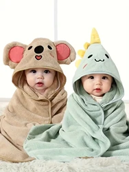 2-piece baby animal swaddling blanket, bath towel, bathrobe polyester fiber material absorbent, easy to dry, baby bathroom suppl