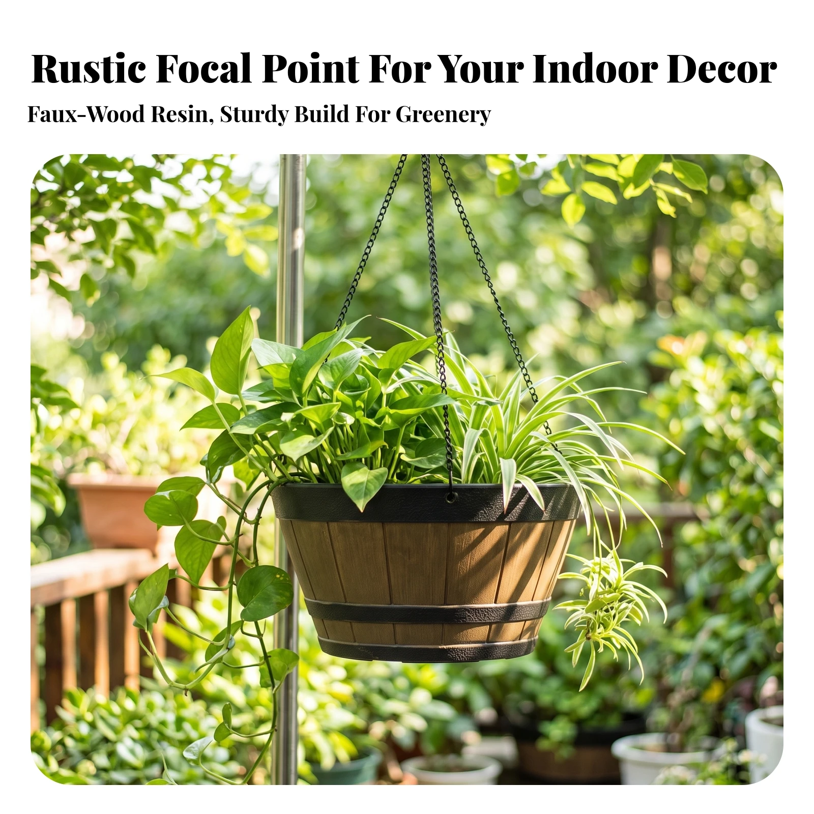 Hanging Planter with Wood Grain Lightweight Tapered Hanging Pot Barrel Planter Decorative Space-Saving for Gardeners, Balcony