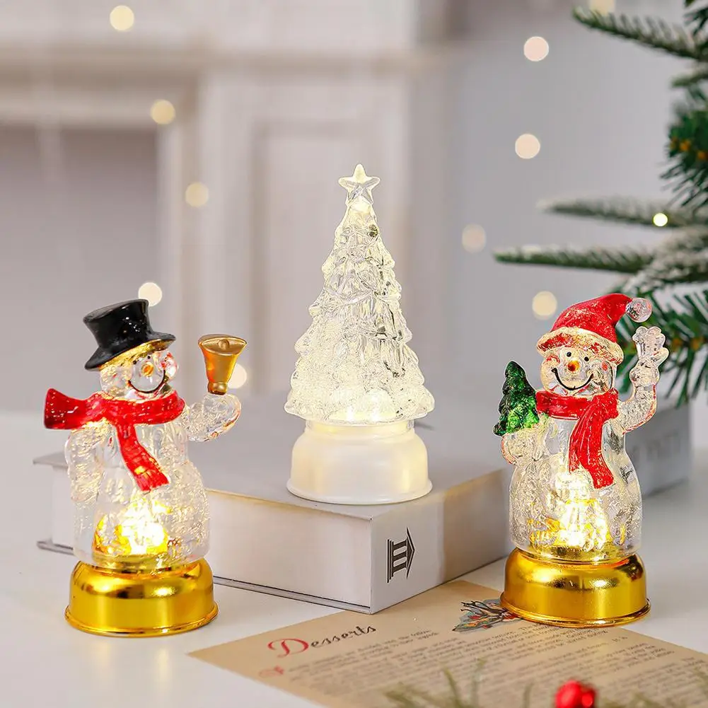 Christmas LED Decorations With Snowman, Christmas Tree Mini Lighted Ornaments For Home Tabletop Christmas Party Decor Accessory