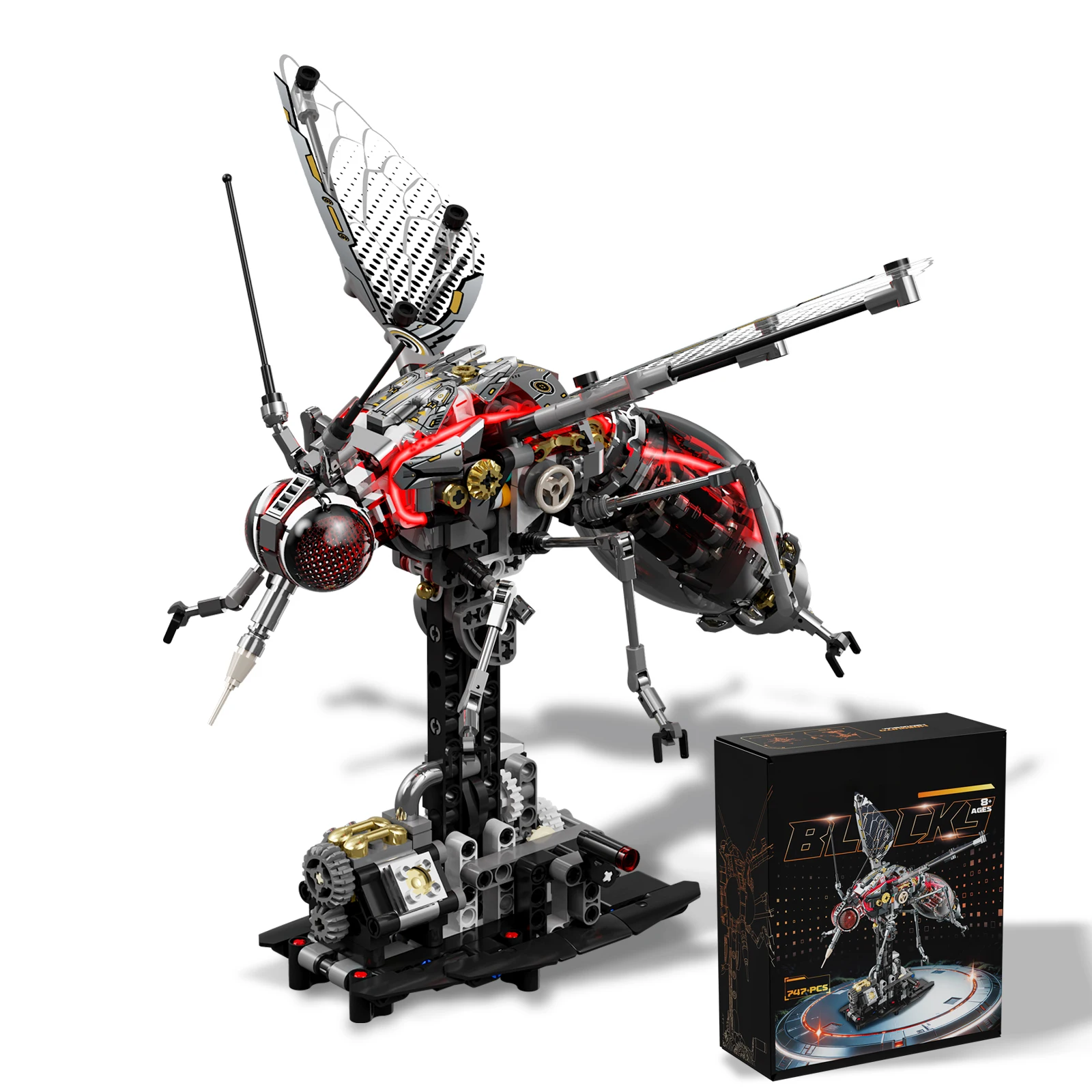 

Steampunk-style animal building blocks, featuring a mosq with movable joints and a light-up feature. Ideal for tabletop displays