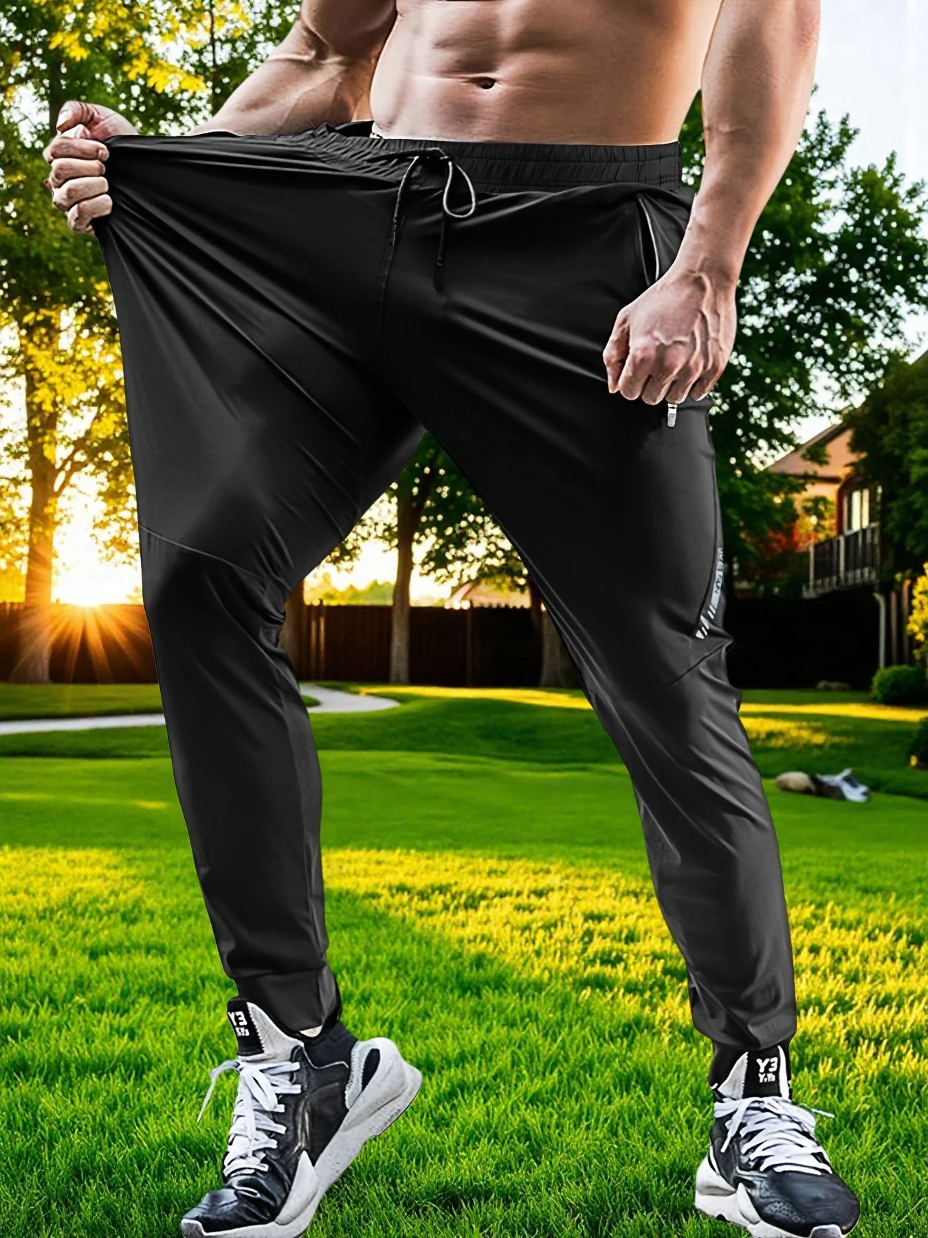 Sommerliche Outdoor-Hose aus Eisseide für Herren, dünne Freizeithose im koreanischen Stil, schnelltrocknend, elastische Beinpartie, eng anliegende Sporthose für Herren – Detail 7