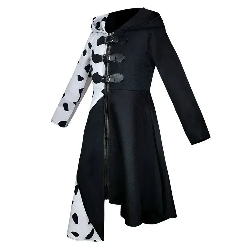 의상 Cruella Deville pour enfants filles, combinaison dalmatien noire, robe de fête 코스프레 d'halloween pour filles de 4 à 12
