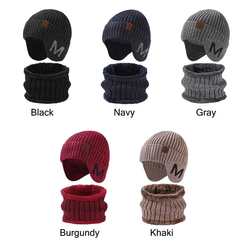 Gorro de invierno de punto Unisex, bufanda forrada de lana, calentador de cuello grueso, gorro de calavera cálido con protección para los oídos para hombres y mujeres