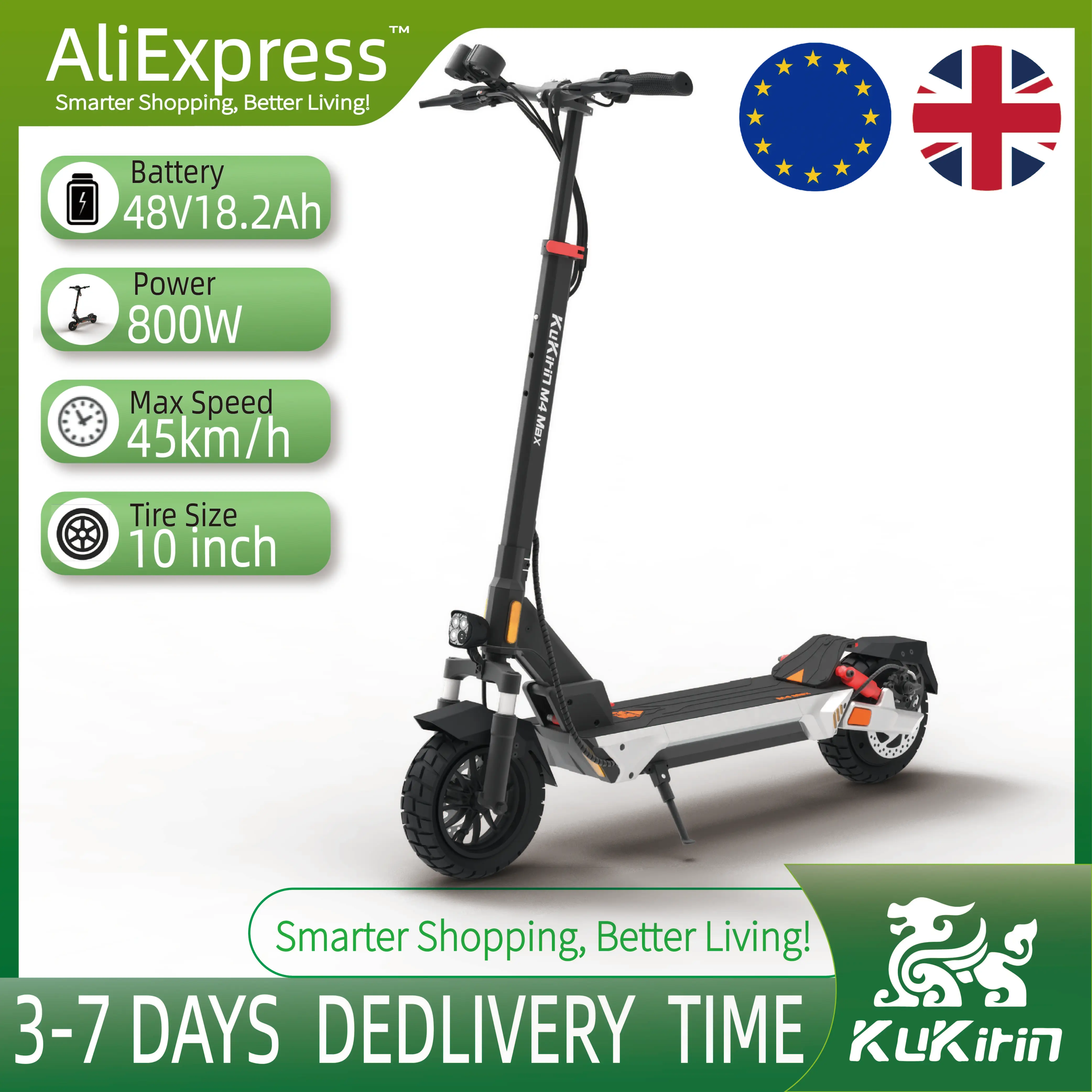 2025 Nuovo adulto Kukirin M4 MAX E-Scooter 800W Motore 48V18.2Ah Batteria pieghevole 45KM/h Velocità massima 10 pollici Pneumatico Scooter elettrico