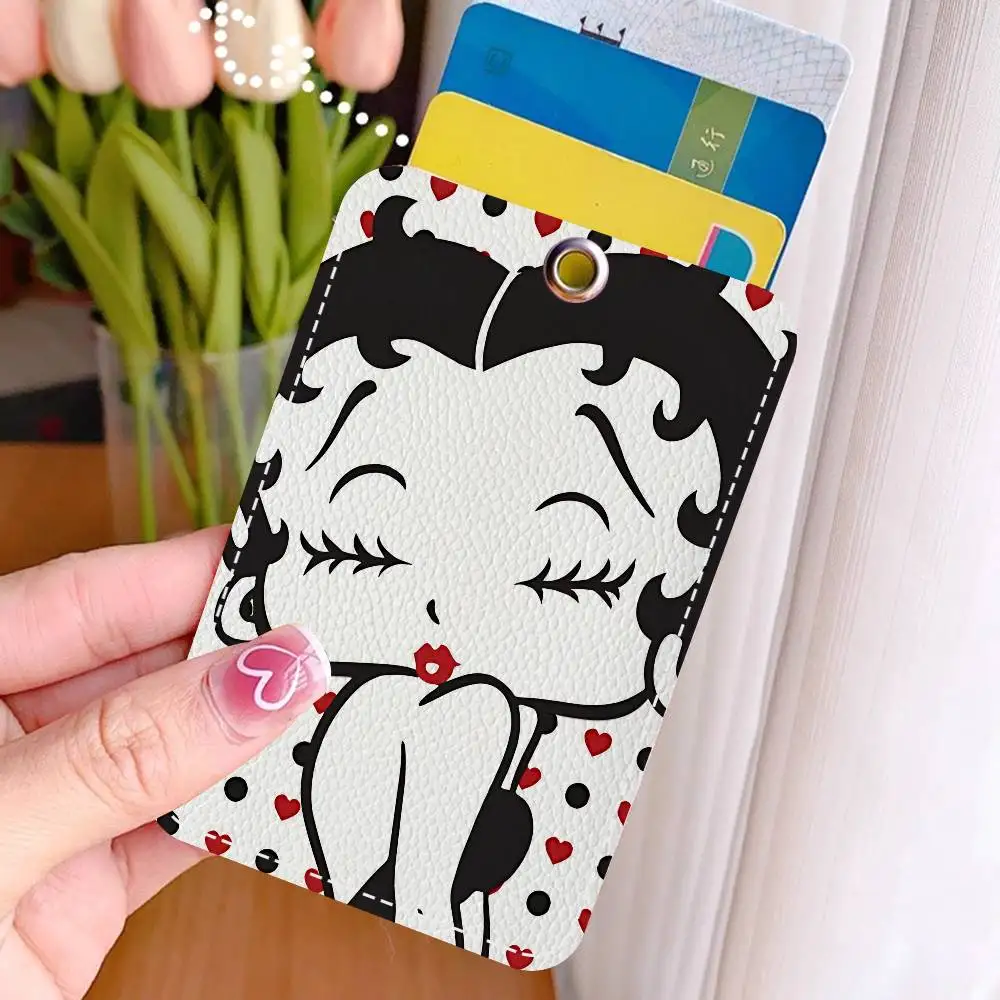 Hot Cartoon B-Betty B-BoopES PU Soft Leather Rectangular Key Card Holder Induction Elevator Protection Cover Youth Faion Accory