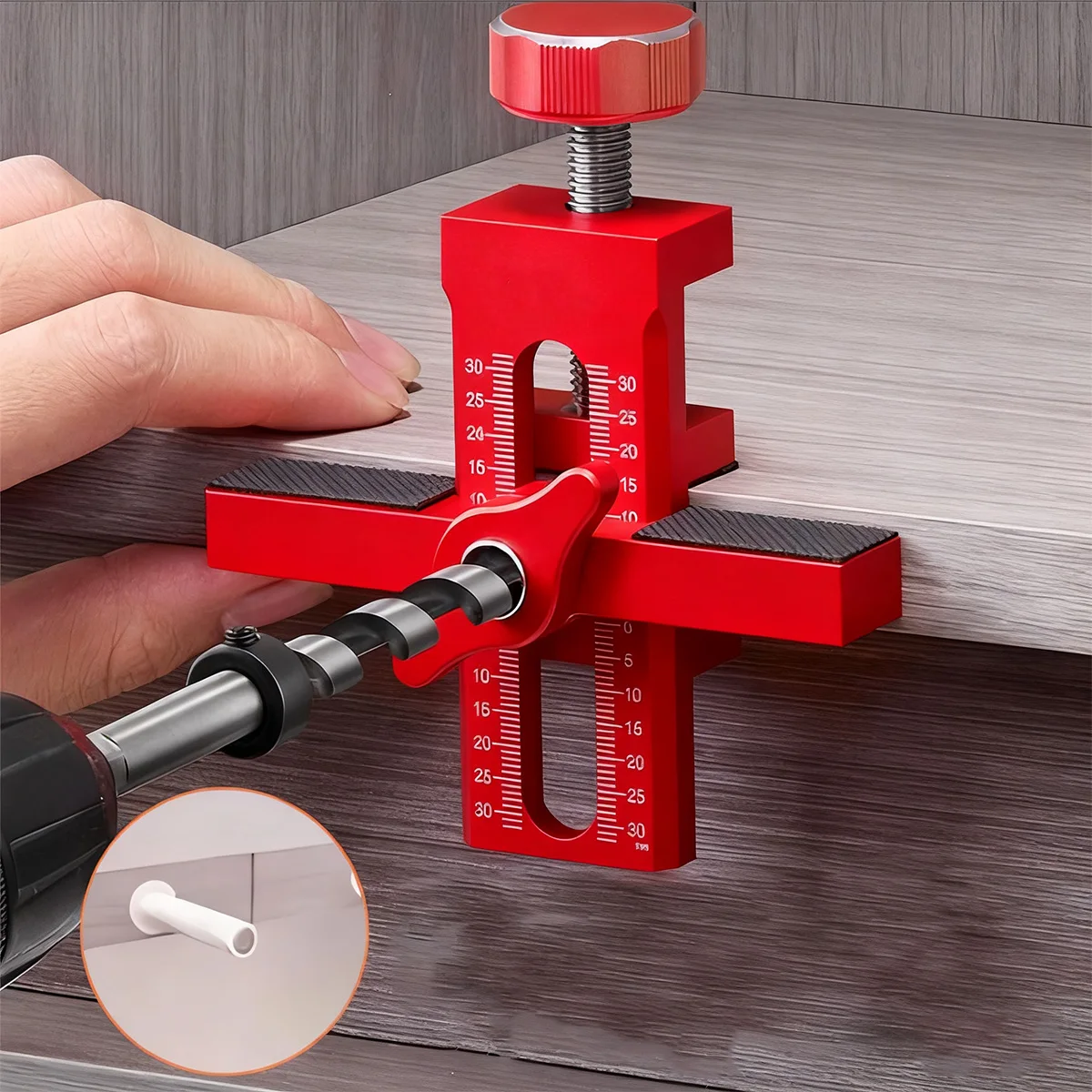 

Cabinet Door Installation Locator with 6/8/10mm Drill Bit, Cabinet Door Auxiliary Fixture, Aluminium for Quick & Accurate Setup