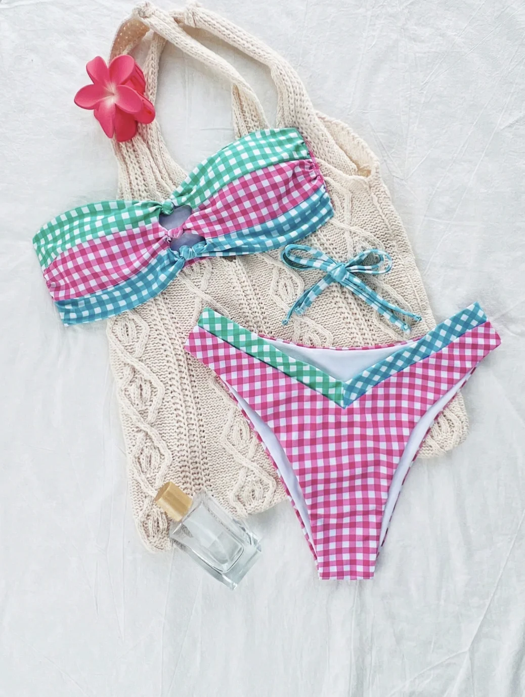 

Knotted Bandeau Bikini for Women Strapless Swimsuits High Cut Bathing Suit Sexy Cheeky Tie Side Swimwears