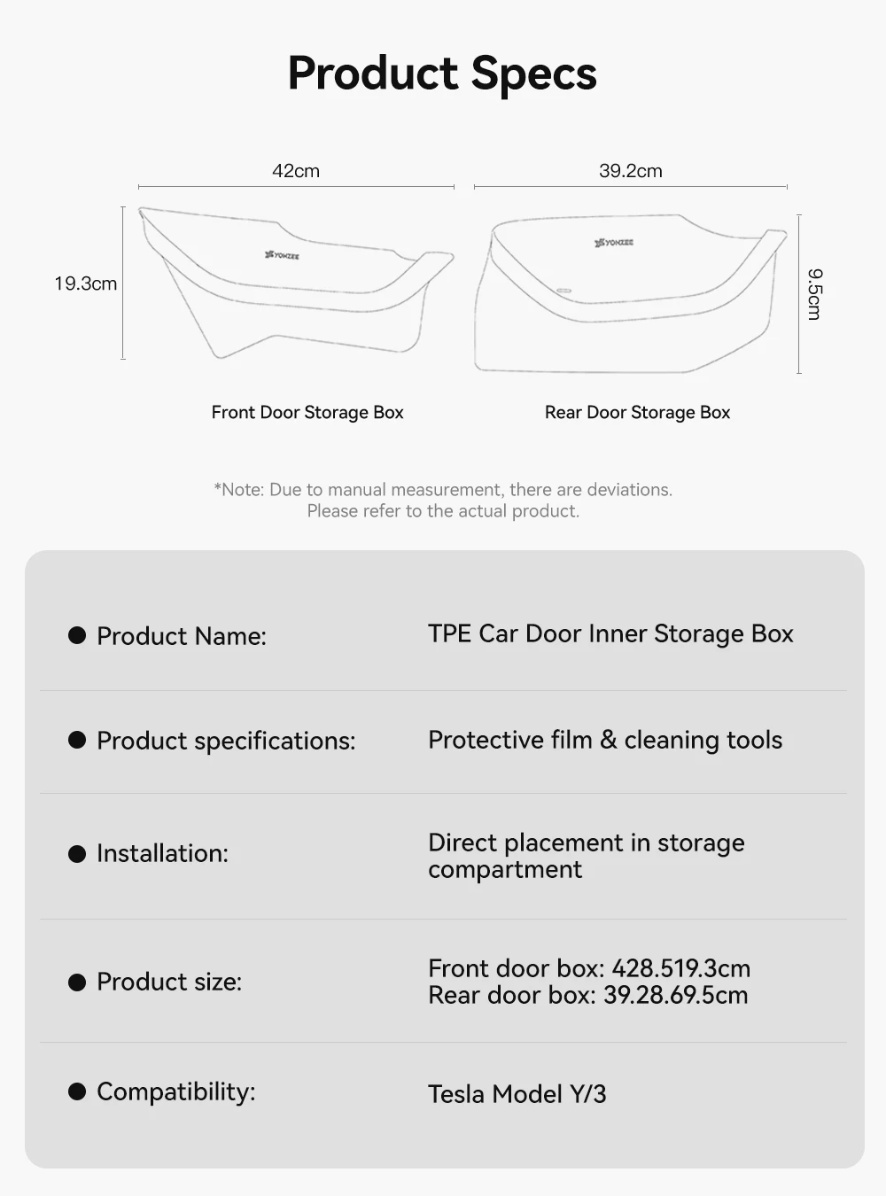 YZ Für Tesla Model Y 3 YL Juniper Highland Autotür-Seitenablagebox Türorganizer Ablagefach Mülleimer Zubehör – Detail 19