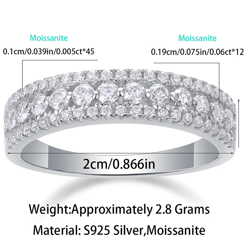 TFGLBU D Color All Moissanite Ring for Woman Half Enternity Sparkling Simulation Diamond Band S925 Sterling Silver GRA Jewelry