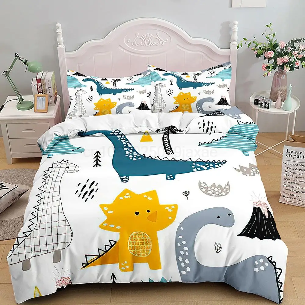 

Cartoon Dinosaur Duvet Cover 3D Kawaii Animal Boy Bedding Set for Kids Girls Soft Microfiber Quilt Cover with Zipper Closure