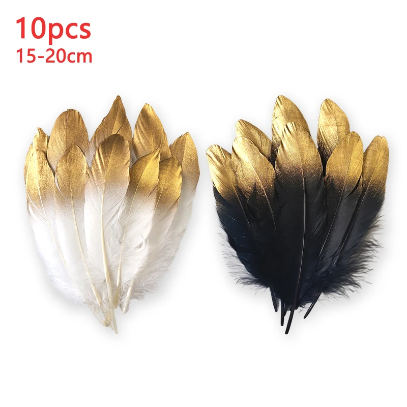 15-20cm Black White Feathers With Gold Tips For Crafts Large Plumas Hats Making Accessories Long Decoration Vase Goose Big 10pcs