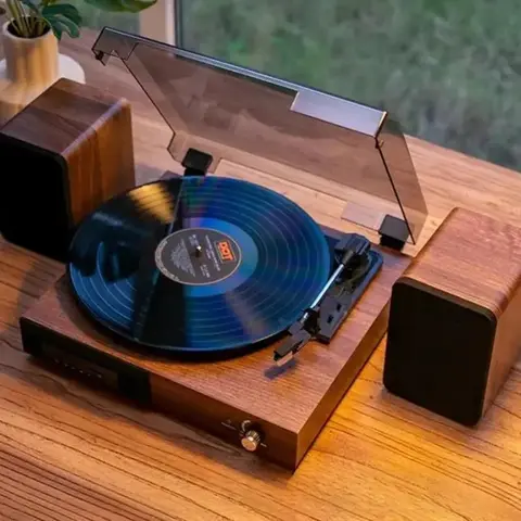 Retro Vinyl Record Player  Bluetooth Desktop Phonograph Turntable with External Speakers Dual Stereo Speakers LP Playe