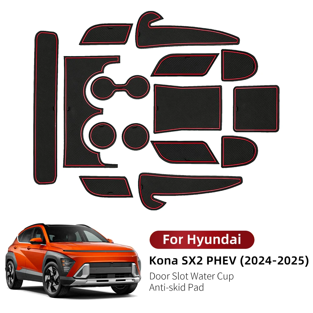 Car Door Groove Mat For Hyundai Kona SX2 Hybrid PHEV 2024 2025 Anti-Slip Door Gate Slot Pats Auto Kona SX2 Accessories