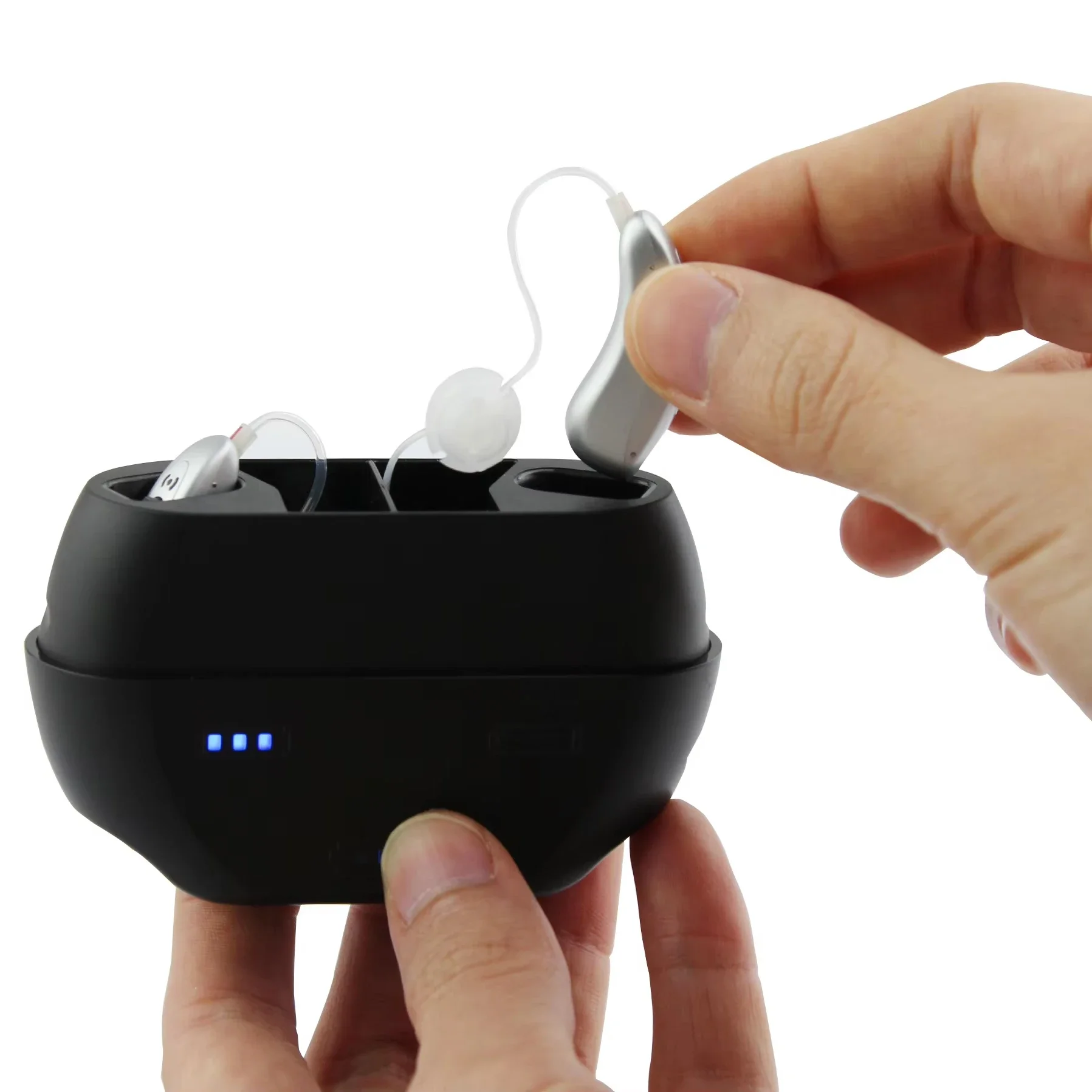 Small size Rechargeable Digital BTE Hearing Aid with portable charging Case for young & seniors use