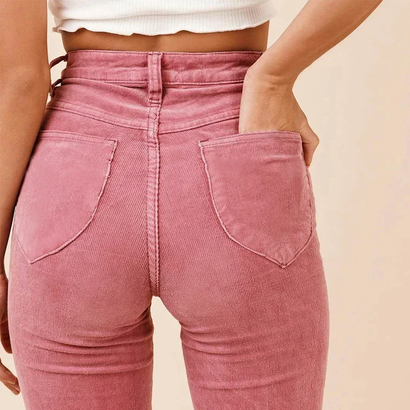 

2023 Candy Colors Pink Blue Jeans Classic Modern New Bell Bottom Corduroy Women Cotton Streetwear Trousers Flare Pants Corduroy