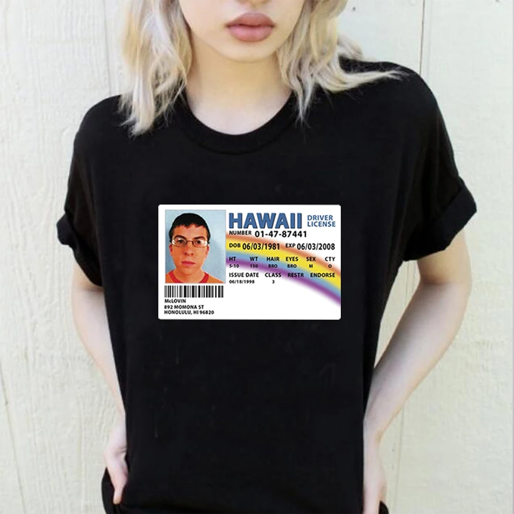 McLovin ID From Superbad T-shirt Hawaii Fake ID Joke Shirt Funny McLovin Graphic Tee Movie Inspired Vintage Women Harajuku Tops