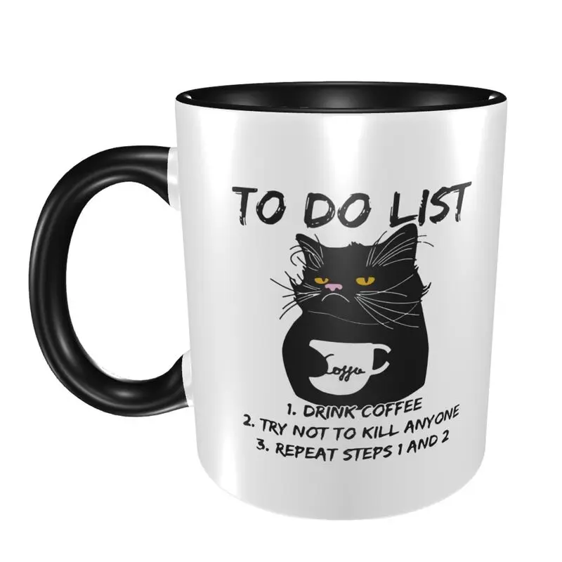 1 pc 11oz Portable Ceramic Coffee Cup Black Cat Design Travel Mug for Coffee Lovers Cat Lovers Women Man Gifts To Do list Mugs