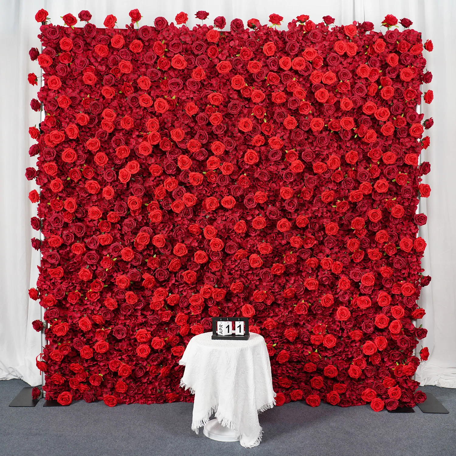 Red Burgundy Rose 5D Cloth Flower Wall Wedding Backdrop Decor Curtain Hanging Fabric Floral Wall Event Banquet Party Props