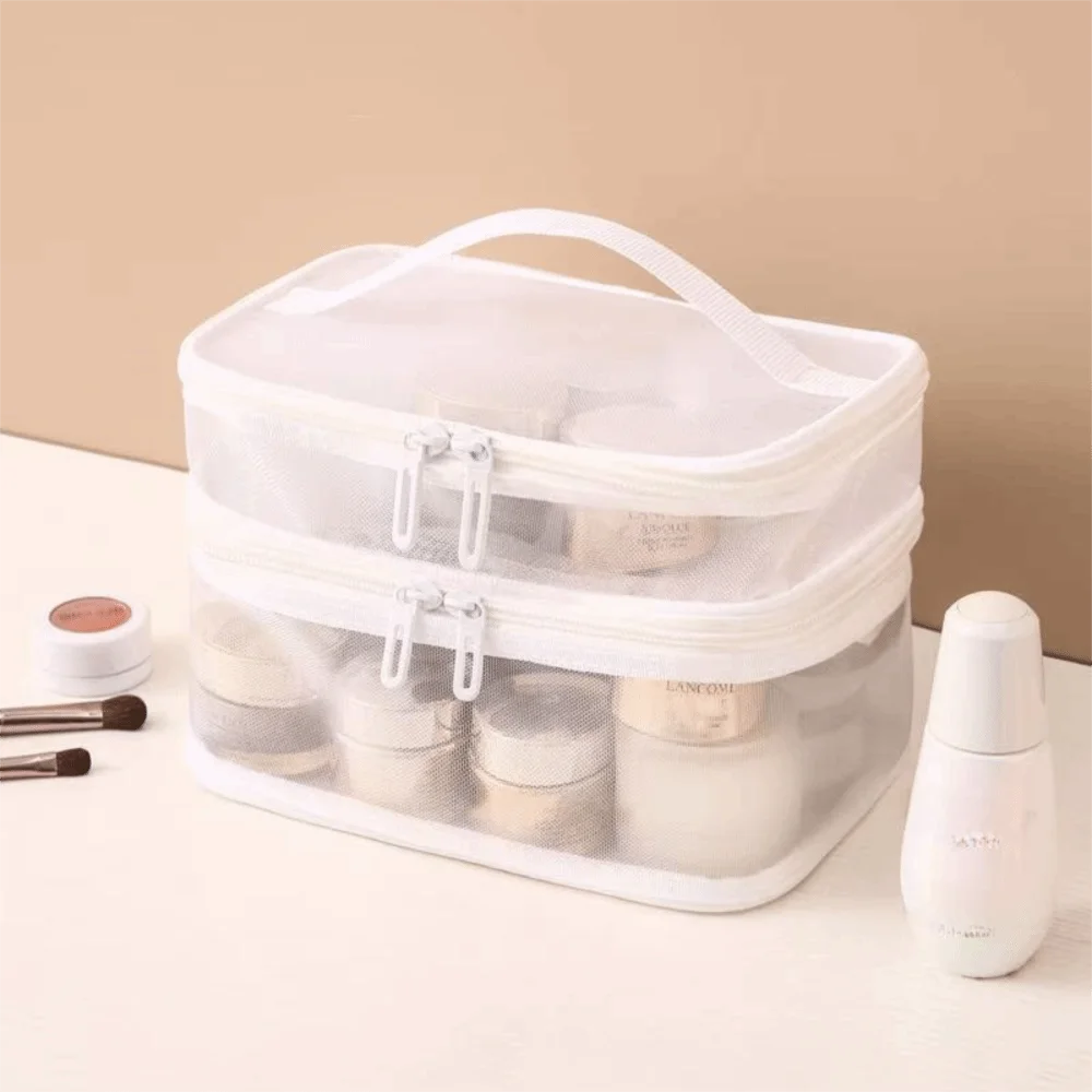 

Прозрачная сетчатая дорожная косметичка, большая вместительная сумка-органайзер для хранения косметики, 2/3-слойный кейс для макияжа, органайзер для туалетных принадлежностей