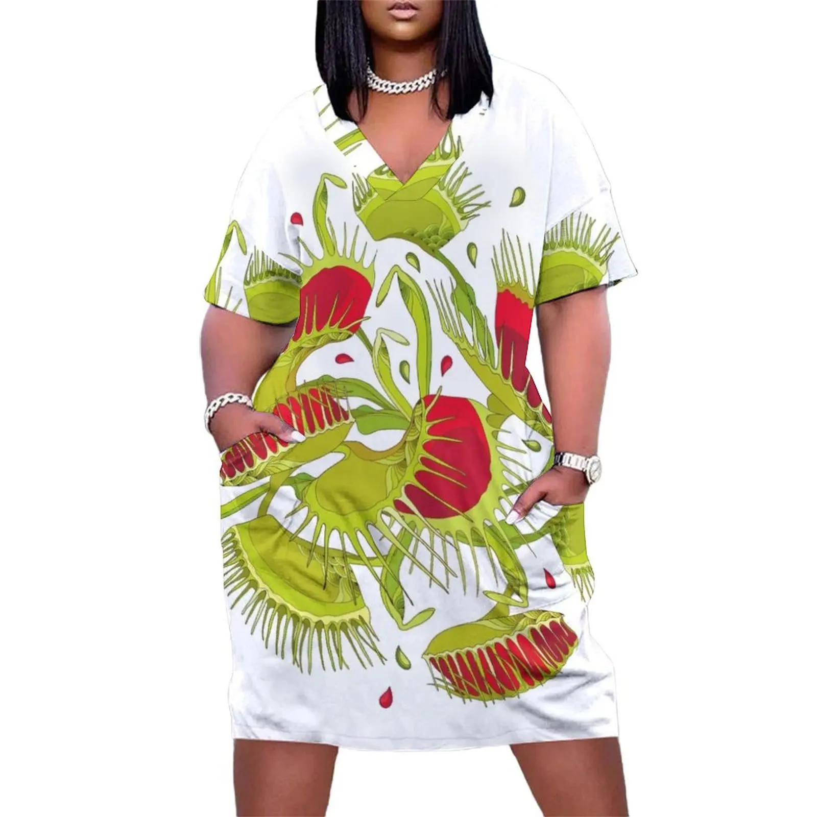 

Round composition of Venus Flytrap or Dionaea muscipula. Loose Pocket Dress Womens dresses