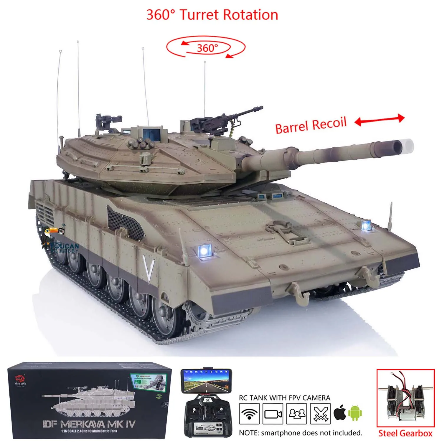 

Heng Long Remote Control Tank 1/16 TK7.0 IDF Merkava MK IV Professional Edition FPV Tanks Toucan RC Vehicle Model