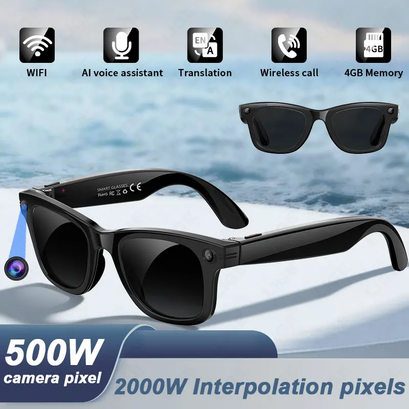 

AI Smart Glasses with 5MP Camera Video Recording 100+ Languages Translation Sunglasses Bluetooth Call Music Play Men Women 2025