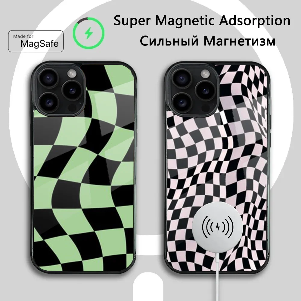 

Crazy Checkered Mobile Phone Case For iPhone 16 15 14 13 12 11 Plus,Pro,Max Mini Magsafe Magnetic Wireless Charging