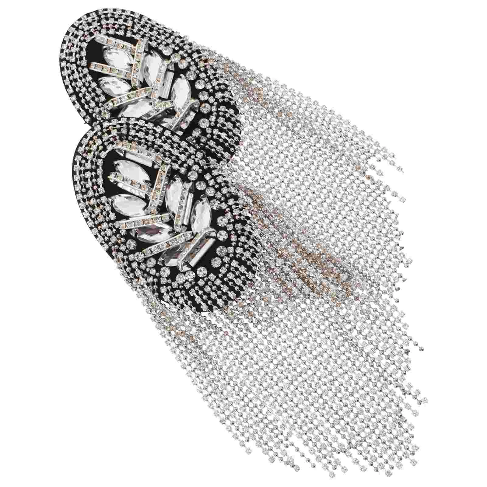 1 Pair Silver Tassel Epaulet Rhinestone Shoulder Board Costume Shoulder Badge Decor Shoulder Mark Fringe Epaulet for Suit