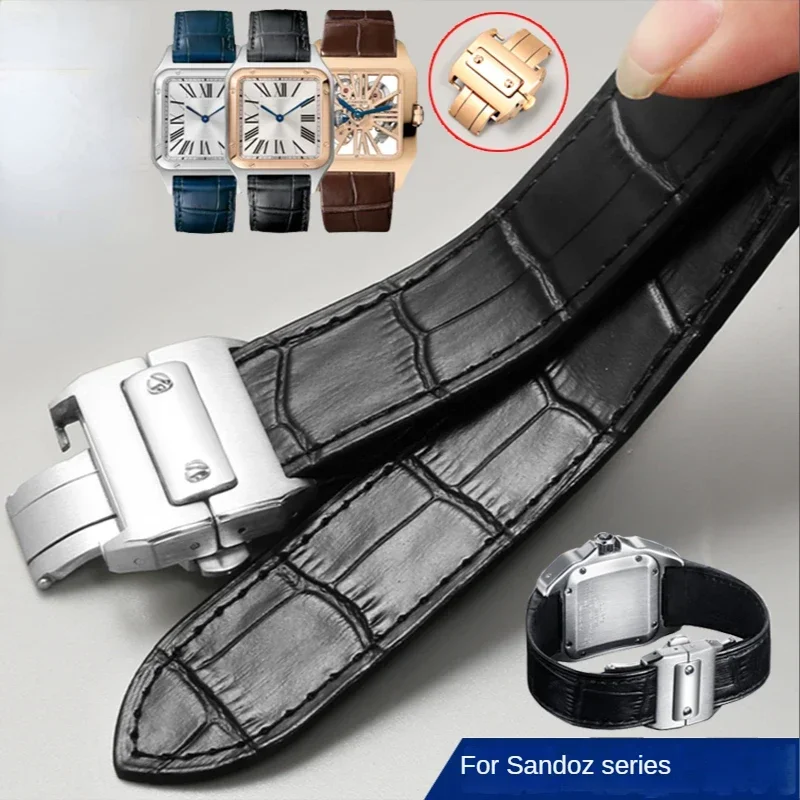 For Cartier Sandoz Santos100 Genuine Leather Watch Strap Waterproof Sweat-Proof Men Women Watchband Accessories 20 23mmWristband