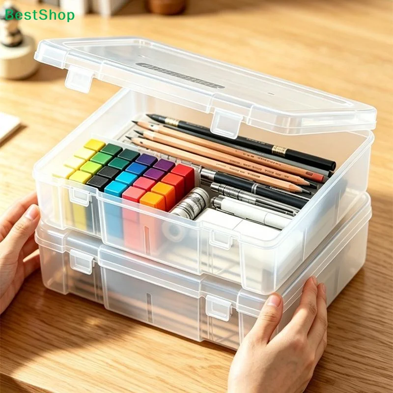 〔Z〕1Pcs Translucent Bookmarks Organizer Pen Kit Large Capacity Lightweight For School Supplies Included Penccase Box For Storage