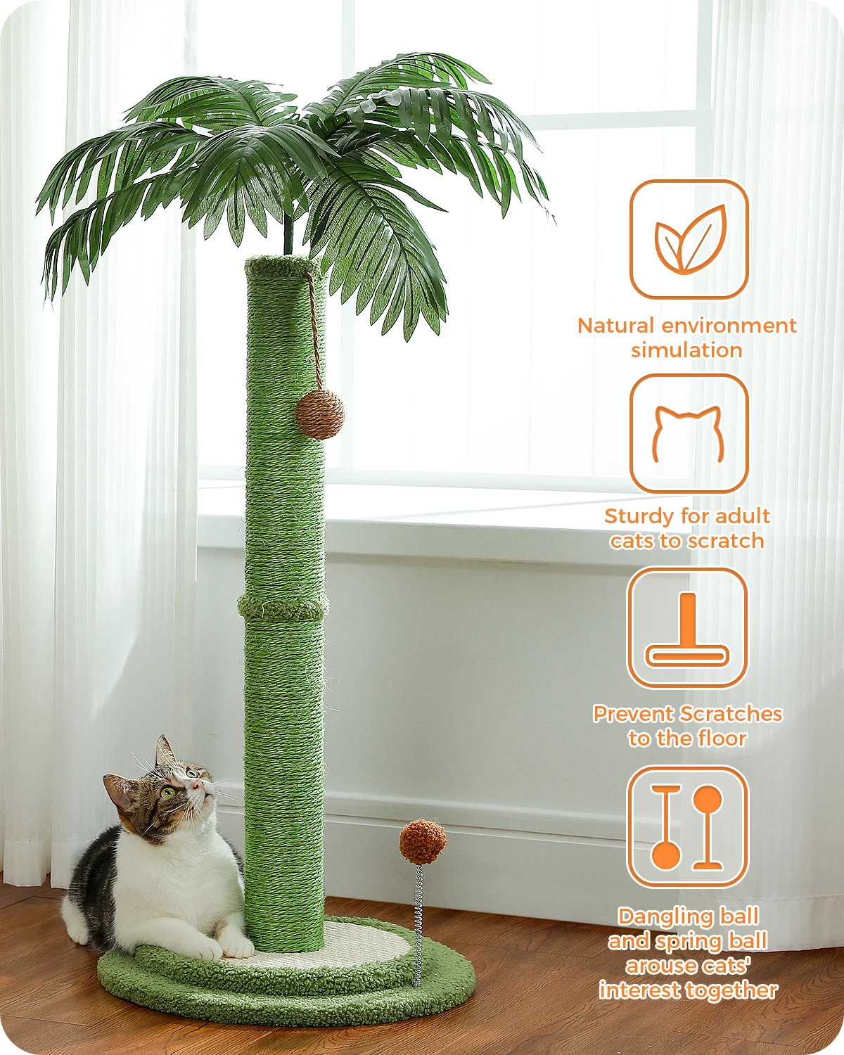 Imagem -03 - Gato Arranhando Post com Bolas Interativas Sisal Coberto Gatinho Scratch Posts Indoor Cats Scratcher Gatos Grandes