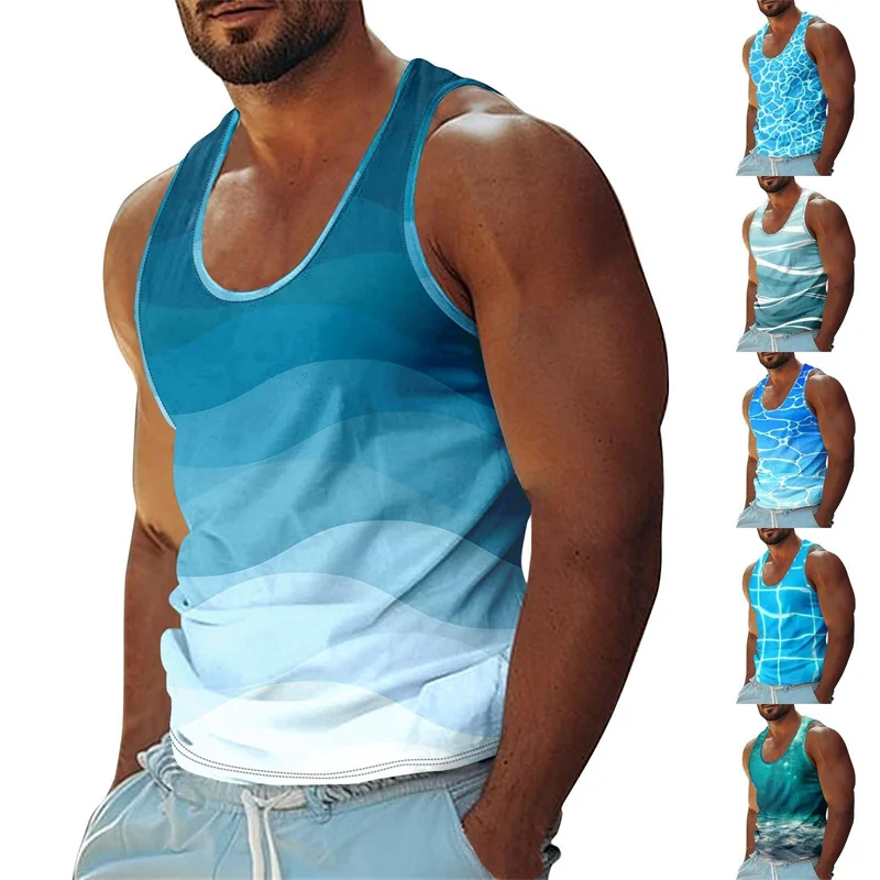 Sea Beach Casual Funny Tank Top For Men 3D Print Effect Quickly Dry Basketball Vest 2025 Summer Simple Fashion Sleeveless Top image 2