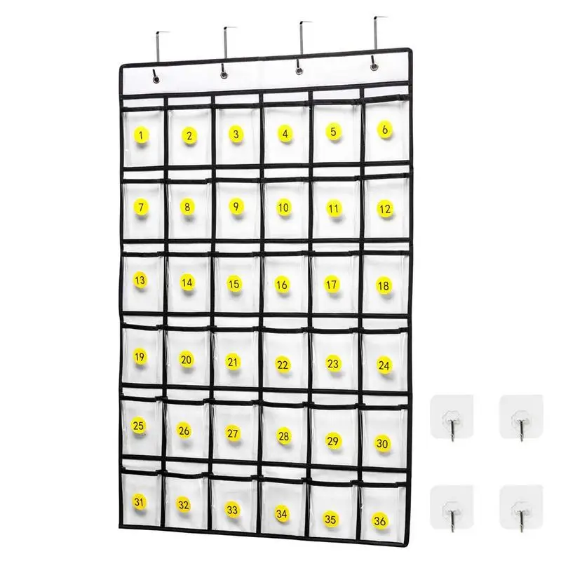 Classroom Pocket Chart for Phone Calculator Holder Over The Door Hanging Closet Jewelry Organizer with 36 Clear Pockets