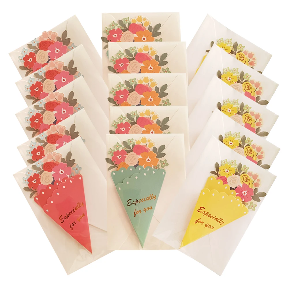 

15pcs 3D Flower Bouquet Greeting Cards for Mom Mother's Day Gift Romantic Blessing Card Paper Craft Printed Gift Card
