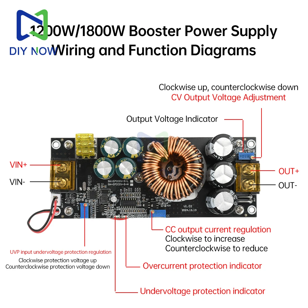 1800W 40A Boost Power Module DC-DC Boost Converter Constant Voltage Constant Current Adjustable Voltage Converter 1200W 20A