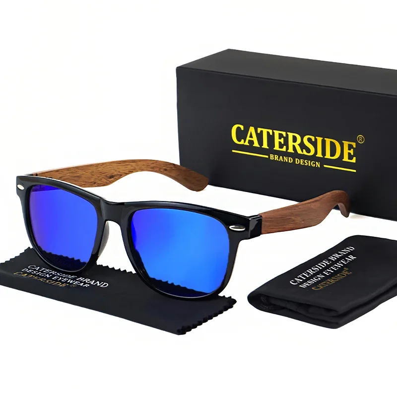 

Carterside Retro Natural Wooden Sunglasses Men Polarized Square Punk TR90 Frame Sun Glasses Women Mirror Driving Travel Eyewear