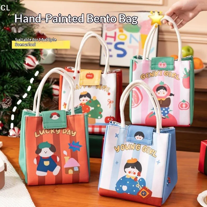 AttireTroveCute Bento Bag For Office Workers Large Capacity Tote Bag Cartoon Insulated Fresh-Keeping Bag Student Lunch Box Bag