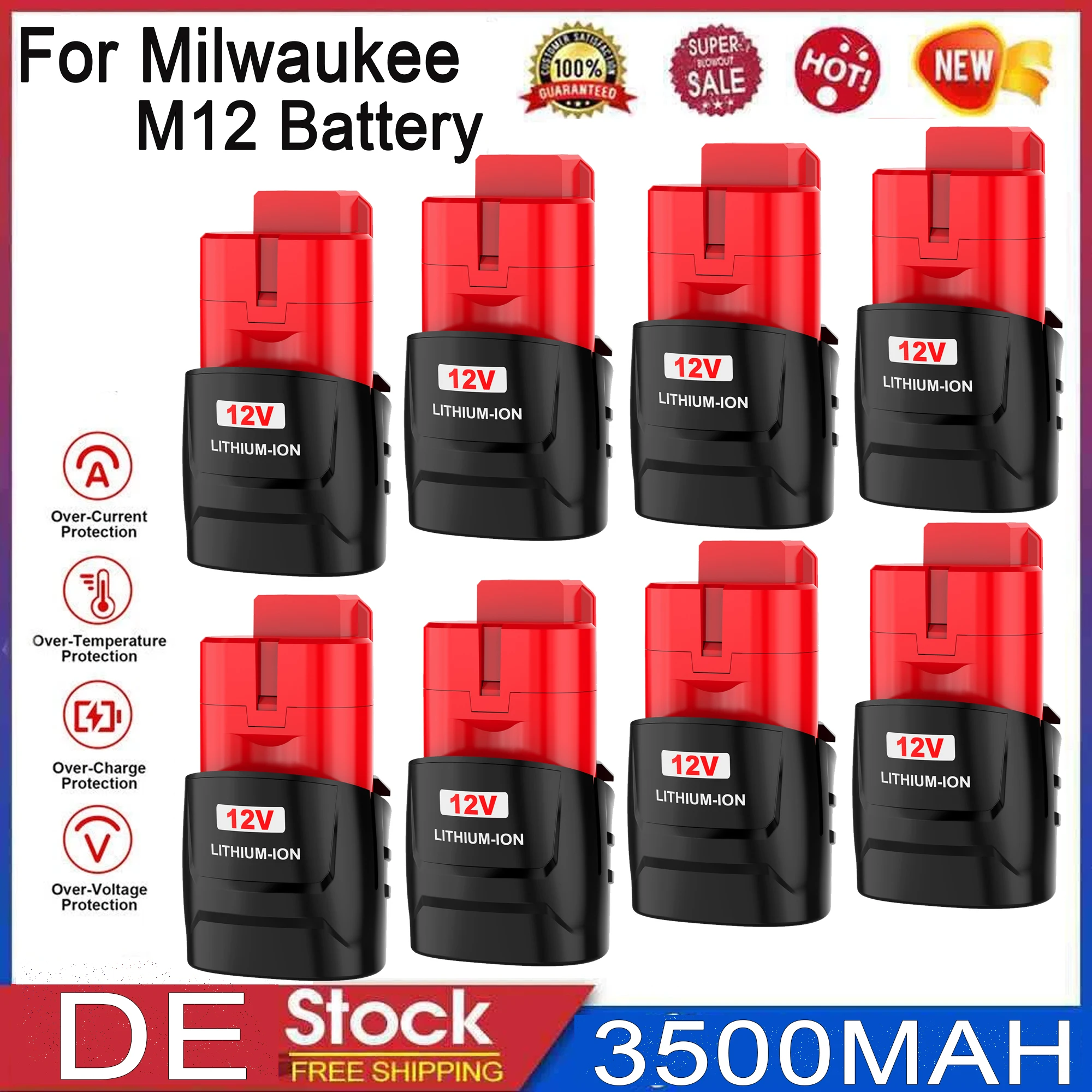 Image of 3,5 Ah Für Milwaukee M12 Batterie Ersatz Für Milwaukee 12 V Akkuschrauber Elektrowerkzeuge 48-11-2430 48-11-2411 48-11-2401