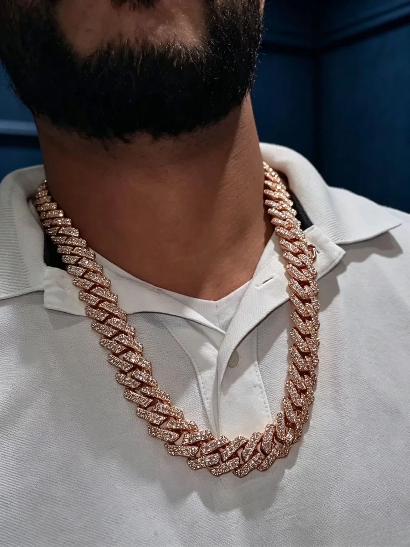 14Mm double row Miami style solid thickened full diamond Cuban thick chain, chilled diamond surface luxury visual effect,