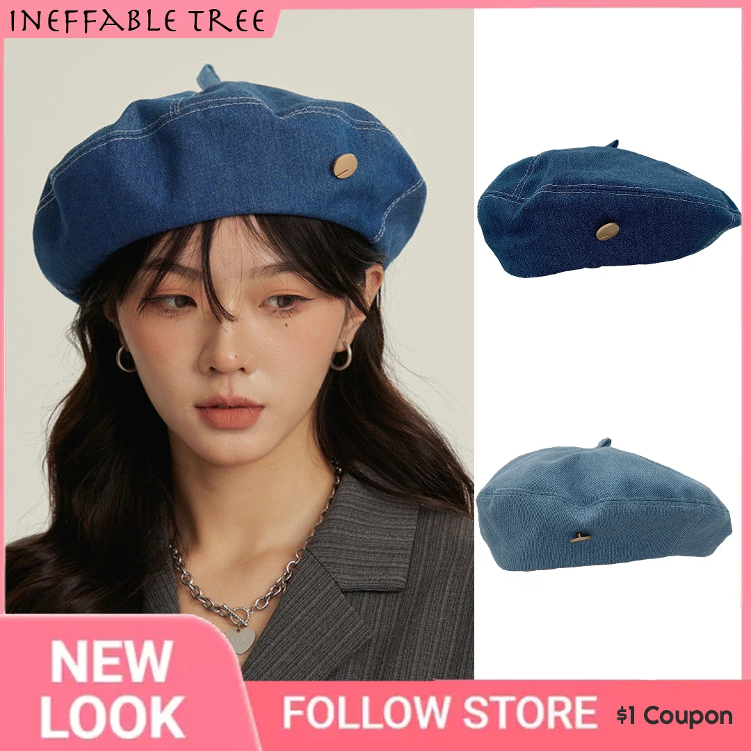 Y2K Women Denim Berets Hats Summer Jeans Beret Painter Hat Outdoor Female Caps Autumn Elegant Lady Girls Octagonal Cap Bonnet