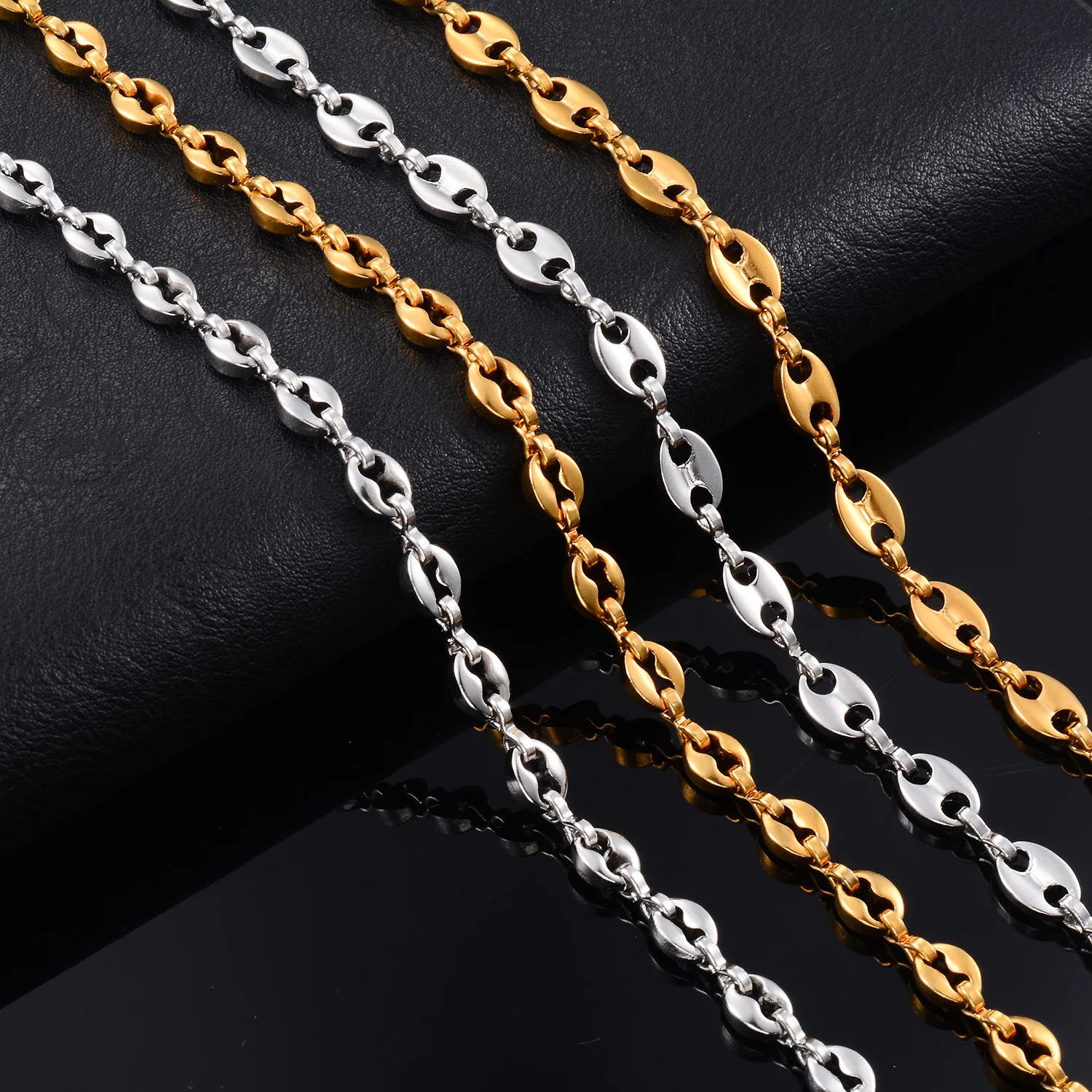 Trendige Schweinsnase-Halskette aus Edelstahl, Kaffeebohnen-Ketten, Unisex-Armbänder im klassischen Stil, Schmuck Großhandel – Detail 1