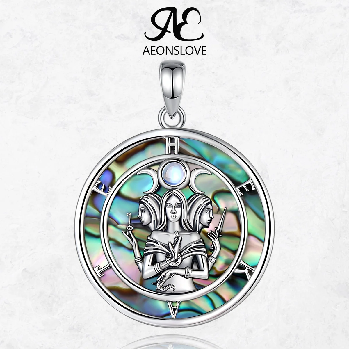 

AEONSLOVE стерлингового серебра 925, тройное ожерелье богини Луны, амулет, подвеска в виде ракушки из морского ушка, Wicca, языческие украшения для женщин и мужчин