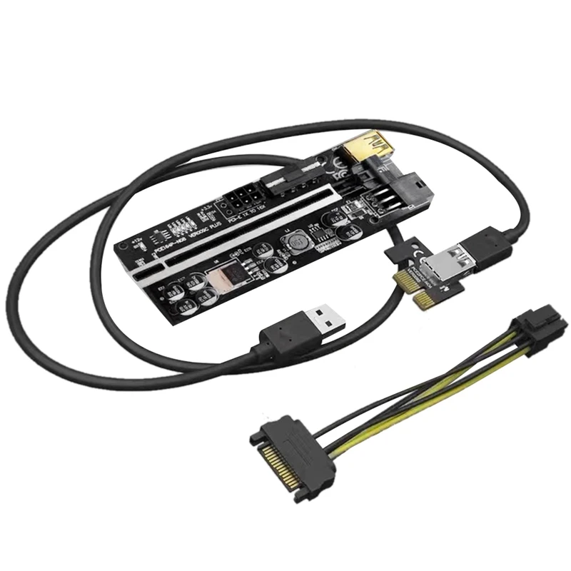 Black Metal Conversion Board Temperature Display PCIEX1 To X16 Video Card Expansion Slot Extension Cable Expansion CARDS