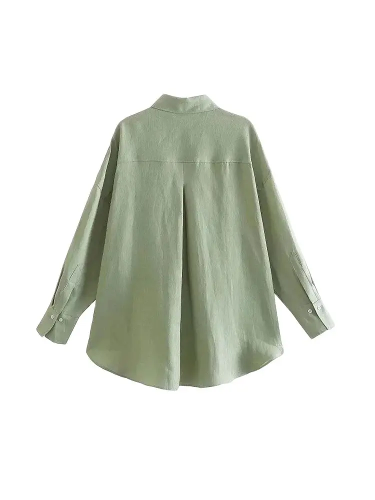 Women Fashion With Pocket Oversized Shirts Vintage Long Sleeve Button-up Female Blouses Blusas Chic Tops view 3